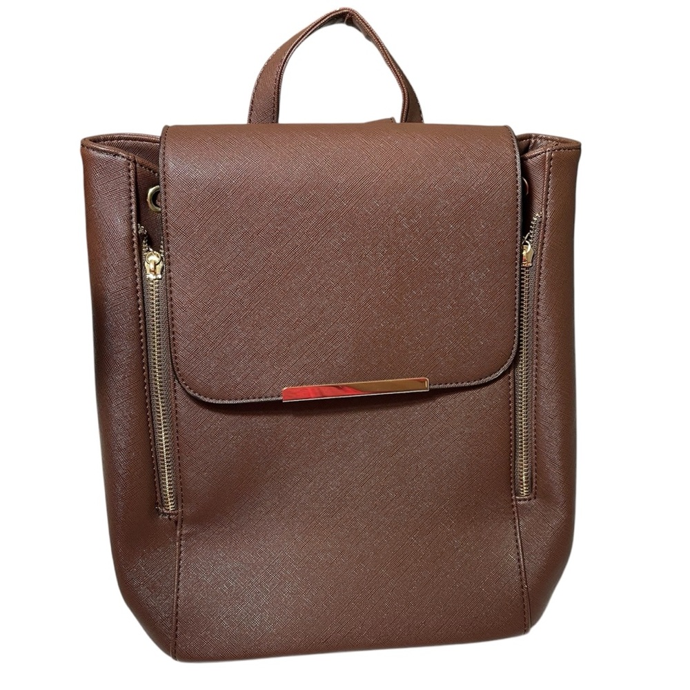 Elegant Brown Faux Leather Backpack - Picture 2 of 14